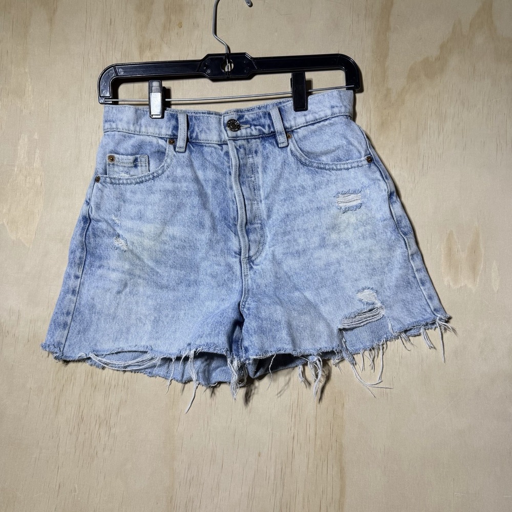 Garage Denim 90s A-Line Shorts Womens 26 Waist Light Wash Distressed Frayed